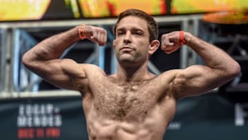10 December 2015; Ryan Hall weighs in ahead of his featherweight bout against Artem Lobov. The Ultimate Fighter Finale: Weigh-In, MGM Grand Garden Arena, Las Vegas, USA. Picture credit: Ramsey Cardy / SPORTSFILE (Photo by Sportsfile/Corbis via Getty Images)