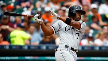 Jun 5, 2016; Detroit, MI, USA; Chicago White Sox designated hitter Jimmy Rollins (7) hits a double in the fifth inning against the Detroit Tigers at Comerica Park. Mandatory Credit: Rick Osentoski-USA TODAY Sports