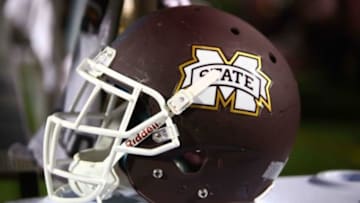 Nov 24, 2012; Oxford, MS, USA; Mississippi State Bulldogs helmet during the game against the Mississippi Rebels at Vaught-Hemingway Stadium. Mississippi Rebels defeated the Mississippi State Bulldogs 41-24. Mandatory Credit: Spruce Derden-USA TODAY Sports