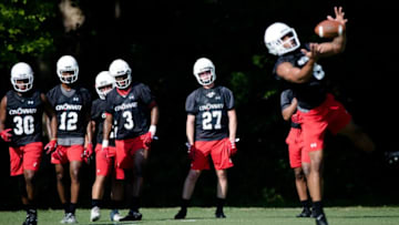 Cincinnati Bearcats players during a practice at Higher Ground Convention Center. Cincinnati Athletics.