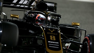BAHRAIN, BAHRAIN - MARCH 30: Romain Grosjean of France driving the (8) Haas F1 Team VF-19 Ferrari on track during qualifying for the F1 Grand Prix of Bahrain at Bahrain International Circuit on March 30, 2019 in Bahrain, Bahrain. (Photo by Charles Coates/Getty Images)