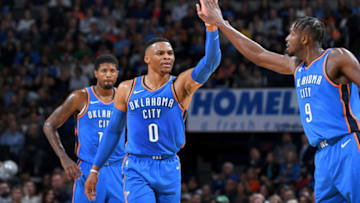 OKC Thunder Russell Westbrook and Jerami Grant. (Photo by Garrett Ellwood/NBAE via Getty Images)