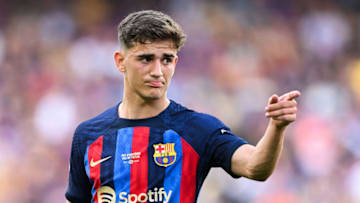BARCELONA, SPAIN - MAY 28: Gavi of FC Barcelona looks on during the LaLiga Santander match between FC Barcelona and RCD Mallorca at Spotify Camp Nou on May 28, 2023 in Barcelona, Spain. (Photo by David Ramos/Getty Images)