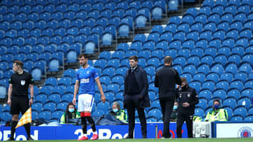 GLASGOW, SCOTLAND - SEPTEMBER 12: Steven Gerrard, Manager of Rangers looks on during the Ladbrokes Scottish Premiership match between Rangers and Dundee United at Ibrox Stadium on September 12, 2020 in Glasgow, Scotland. (Photo by Ian MacNicol/Getty Images)