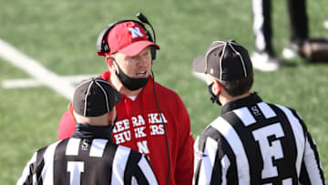 IOWA CITY, IOWA- NOVEMBER 27: Head coach Scott Frost of the Nebraska Cornhuskers argues a call in the first half against the Iowa Hawkeyes at Kinnick Stadium on November 27, 2020 in Iowa City, Iowa. (Photo by Matthew Holst/Getty Images)