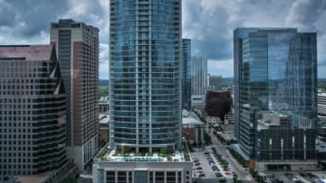 AUSTIN, TX - APRIL 14: The downtown Austonian condominum (center) is viewed on April 14, 2017, in Austin, Texas. Austin, the State Capital of Texas, the state's second largest city, and home to South By Southwest, has been experiencing a bustling building boom based on government, tourism, and high tech business. (Photo by George Rose/Getty Images)