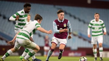 BIRMINGHAM, ENGLAND- NOVEMBER 9: Callum O'Hare of Aston Villa and Anthony Raston of Celtic in action during the Premier League International Cup match between Aston Villa U23's and Celtic U23's at Villa Park on November 9, 2016 in Birmingham, England (Photo by Nathan Stirk/Getty Images)