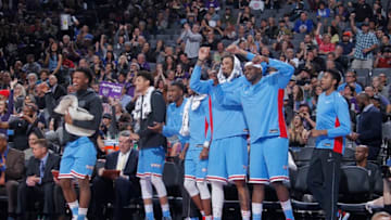 SACRAMENTO, CA - MARCH 19: The Sacramento Kings bench reacts during the game against the Detroit Pistons on March 19, 2018 at Golden 1 Center in Sacramento, California. NOTE TO USER: User expressly acknowledges and agrees that, by downloading and or using this photograph, User is consenting to the terms and conditions of the Getty Images Agreement. Mandatory Copyright Notice: Copyright 2018 NBAE (Photo by Rocky Widner/NBAE via Getty Images)