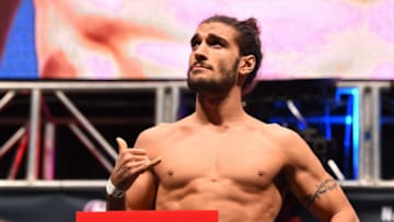 LAS VEGAS, NV - DECEMBER 09: Elias Theodorou of Canada weighs in during the UFC Fight Night weigh-in inside MGM Grand Garden Arena on December 9, 2015 in Las Vegas, Nevada. (Photo by Josh Hedges/Zuffa LLC/Zuffa LLC via Getty Images)