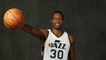 Sep 28, 2015; Salt Lake City, UT, USA; Utah Jazz guard/forward Treveon Graham (30) during media day at the Zion Bank Basketball Center. Mandatory Credit: Jeff Swinger-USA TODAY Sports