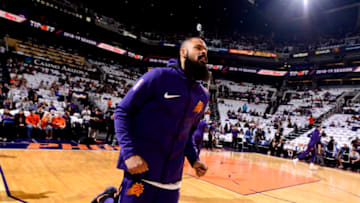 PHOENIX, AZ - OCTOBER 17: Tyson Chandler #4 of the Phoenix Suns is seen before the game against the Dallas Mavericks on October 17, 2018 at Talking Stick Resort Arena in Phoenix, Arizona. NOTE TO USER: User expressly acknowledges and agrees that, by downloading and or using this photograph, user is consenting to the terms and conditions of the Getty Images License Agreement. Mandatory Copyright Notice: Copyright 2018 NBAE (Photo by Barry Gossage/NBAE via Getty Images)