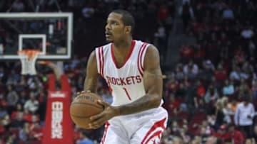 Dec 13, 2014; Houston, TX, USA; Houston Rockets forward Trevor Ariza (1) during the game against the Denver Nuggets at Toyota Center. Mandatory Credit: Troy Taormina-USA TODAY Sports