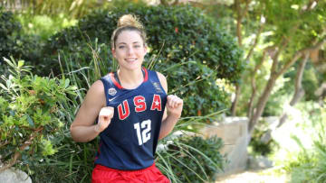 LOS ANGELES, CA - JULY 24: Team USA athlete Katie Lou Samuelson celebrates the two year countdown to the 2020 Olympic Games in Tokyo at the Japanese American Community Center on July 24, 2018 in Los Angeles, California. (Photo by Joe Scarnici/Getty Images for USOC)