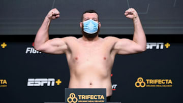 LAS VEGAS, NEVADA - NOVEMBER 27: In this handout image provided by the UFC, Josh Parisian poses on the scale during the UFC weigh-in at UFC APEX on November 27, 2020 in Las Vegas, Nevada. (Photo by Chris Unger/Zuffa LLC via Getty Images)