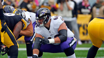 Former Duke football center Matt Skura playing for the Baltimore Ravens. (Photo by Justin K. Aller/Getty Images)