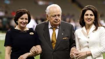 Aug 28, 2014; New Orleans, LA, USA; New Orleans Saints owners Tom Benson, center, his wife Gayle Benson, left, and his daughter Rita Benson LeBlanc, right, on the sidelines before their game against the Baltimore Ravens at Mercedes-Benz Superdome. Mandatory Credit: Chuck Cook-USA TODAY Sports