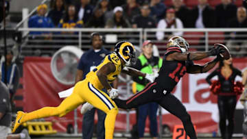 SANTA CLARA, CA - SEPTEMBER 21: Pierre Garcon #15 of the San Francisco 49ers makes a catch against the Los Angeles Rams during their NFL game at Levi's Stadium on September 21, 2017 in Santa Clara, California. (Photo by Thearon W. Henderson/Getty Images)