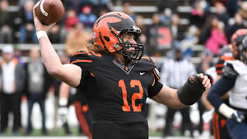 Princeton Tigers quarterback John Lovett (12) (Photo by Andy Lewis/Icon Sportswire via Getty Images)