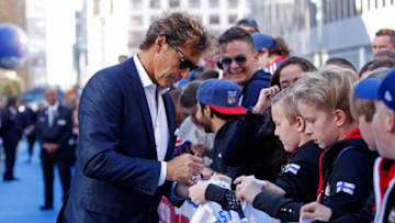 NEW YORK, NY - OCTOBER 10: New York Rangers Alumni Ron Duguay signs autographs for fans along the Blue Carpet prior to the Rangers game against the Columbus Blue Jackets at Madison Square Garden on October 10, 2015 in New York City. (Photo by Jared Silber/NHLI via Getty Images)