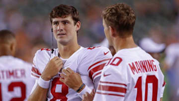 Daniel Jones, and Eli Manning, New York Giants. (Photo by Michael Hickey/Getty Images)