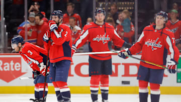 Nick Jensen, Justin Schultz, Anthony Mantha, T.J. Oshie, Washington Capitals Mandatory Credit: Geoff Burke-USA TODAY Sports