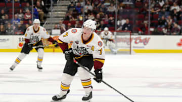 CLEVELAND, OH - JANUARY 26: Chicago Wolves left wing Daniel Carr (7) controls the puck during the second period of the American Hockey League game between the Chicago Wolves and Cleveland Monsters on January 26, 2019, at Quicken Loans Arena in Cleveland, OH. (Photo by Frank Jansky/Icon Sportswire via Getty Images)