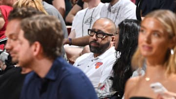 LAS VEAGS, NV - JULY 10: Head Coach David Fizdale of the New York Knicks looks on during the game against the Los Angeles Lakers during the 2018 Las Vegas Summer League on July 10, 2018 at the Thomas & Mack Center in Las Vegas, Nevada. NOTE TO USER: User expressly acknowledges and agrees that, by downloading and/or using this Photograph, user is consenting to the terms and conditions of the Getty Images License Agreement. Mandatory Copyright Notice: Copyright 2018 NBAE (Photo by Garrett Ellwood/NBAE via Getty Images)