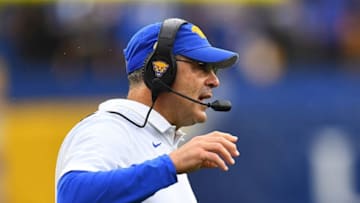 PITTSBURGH, PA - OCTOBER 26: Head coach Pat Narduzzi of the Pittsburgh Panthers looks on during the fourth quarter against the Miami Hurricanes at Heinz Field on October 26, 2019 in Pittsburgh, Pennsylvania. (Photo by Joe Sargent/Getty Images)