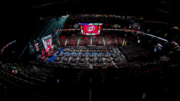 VANCOUVER, BC - JUNE 22: A general view of the draft floor prior to the Carolina Hurricanes pick during the third round of the 2019 NHL Draft at Rogers Arena on June 22, 2019 in Vancouver, British Columbia, Canada. (Photo by Jonathan Kozub/NHLI via Getty Images)
