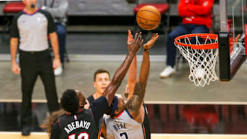 Washington Wizards guard Bradley Beal (3) shoots a layup around Miami Heat center Bam Adebayo (13)(Sam Navarro-USA TODAY Sports)