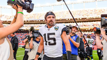 DENVER, CO - SEPTEMBER 29: Gardner Minshew #15 of the Jacksonville Jaguars walks on the field after a 26-24 lion over the Denver Broncos at Empower Field at Mile High on September 29, 2019 in Denver, Colorado. (Photo by Dustin Bradford/Getty Images)