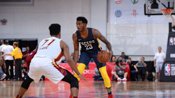LAS VEGAS, NV - JULY 9: CJ Wilcox #23 of the Indiana Pacers handles the ball against the Cleveland Cavaliers during the 2018 Las Vegas Summer League on July 9, 2018 at the Cox Pavilion in Las Vegas, Nevada. NOTE TO USER: User expressly acknowledges and agrees that, by downloading and/or using this photograph, user is consenting to the terms and conditions of the Getty Images License Agreement. Mandatory Copyright Notice: Copyright 2018 NBAE (Photo by Bart Young/NBAE via Getty Images)