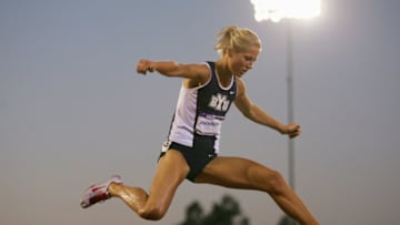 SACRAMENTO, CA - JULY 15: Kathryn Andersen of the Brigham Young University (BYU) Cougars competes in the 3000 Meter Steeplechase during the U.S. Olympic Team Track & Field Trials on July 15, 2004 at the Alex G. Spanos Sports Complex in Sacramento, California. (Photo by Jamie Squire/Getty Images)