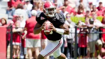 Apr 19, 2014; Tuscaloosa, AL, USA; Alabama Crimson Tide quarterback Blake Sims (6) during the A-day game at Bryant-Denny Stadium. Mandatory Credit: Marvin Gentry-USA TODAY Sports
