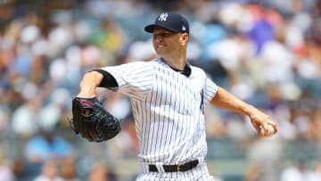 NEW YORK, NY - JULY 29: J.A. Happ #34 of the New York Yankees pitches in the first inning against the Kansas City Royals at Yankee Stadium on July 29, 2018 in the Bronx borough of New York City. (Photo by Mike Stobe/Getty Images)