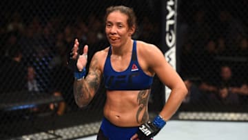 BROOKLYN, NEW YORK - FEBRUARY 11: Germaine de Randamie of The Netherlands celebrates her victory over Holly Holm in their women's featherweight championship bout during the UFC 208 event inside Barclays Center on February 11, 2017 in Brooklyn, New York. (Photo by Jeff Bottari/Zuffa LLC/Zuffa LLC via Getty Images)