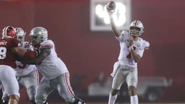 Ohio State Buckeyes quarterback C.J. Stroud (7) throws a pass during the third quarter of the NCAA football game against the Indiana Hoosiers at Memorial Stadium in Bloomington, Ind. on Saturday, Oct. 23, 2021.Ohio State Buckeyes At Indiana Hoosiers