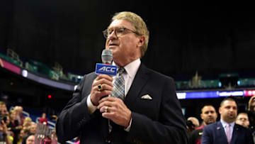 ACC Commissioner John Swofford announces the cancelation of the remainder of the 2020 Men's ACC Basketball Tournament at Greensboro Coliseum on March 12, 2020 in Greensboro, North Carolina. The cancelation is due to concerns over the possible spread of the Coronavirus (COVID-19). (Photo by Jared C. Tilton/Getty Images)