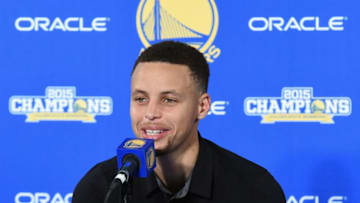 OAKLAND, CA - APRIL 13: Stephen Curry #30 of the Golden State Warriors speaks with the media during a press conference after the Warriors defeated the Memphis Grizzlies 125-104 at ORACLE Arena on April 13, 2016 in Oakland, California. By defeating the Memphis Grizzlies, the Golden State Warriors win their 73rd game this season, setting the record for the most games won during the NBA regular season. The Warriors finish the 2015-16 NBA regular season with a 73-9 record. (Photo by Thearon W. Henderson/Getty Images)