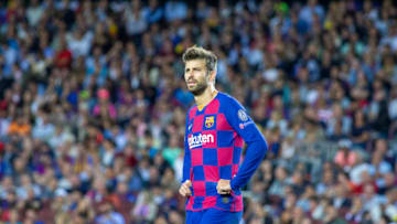 BARCELONA, SPAIN - October 2: Gerard Piqué #3 of Barcelona during the Barcelona V Internazionale, UEFA Champions League group stage match at Estadio Camp Nou on October 2nd 2019 in Barcelona, Spain. (Photo by Tim Clayton/Corbis via Getty Images)