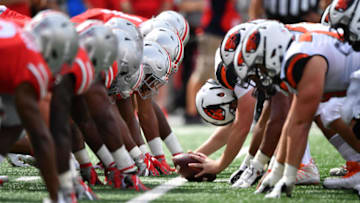 COLUMBUS, OH - SEPTEMBER 1: The Ohio State Buckeyes face off against the Oregon State Beavers at Ohio Stadium on September 1, 2018 in Columbus, Ohio. Ohio State defeated Oregon State 77-31. (Photo by Jamie Sabau/Getty Images) *** Local Caption ***
