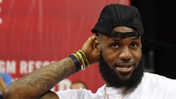 LAS VEGAS, NV - JULY 15: LeBron James of the Los Angeles Lakers attends a quarterfinal game of the 2018 NBA Summer League between the Lakers and the Detroit Pistons at the Thomas & Mack Center on July 15, 2018 in Las Vegas, Nevada. NOTE TO USER: User expressly acknowledges and agrees that, by downloading and or using this photograph, User is consenting to the terms and conditions of the Getty Images License Agreement. (Photo by Ethan Miller/Getty Images)
