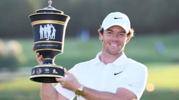 SHANGHAI, CHINA - NOVEMBER 03: Rory McIlroy of Northern Ireland with the Old Tom Morris Cup after the final round of the WGC HSBC Champions at Sheshan International Golf Club on November 03, 2019 in Shanghai, China. (Photo by Ross Kinnaird/Getty Images)