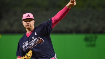 MIAMI, FL - MAY 13: Sean Newcomb #15 of the Atlanta Braves pitches in the first inning against the Miami Marlins at Marlins Park on May 13, 2018 in Miami, Florida. (Photo by Mark Brown/Getty Images)