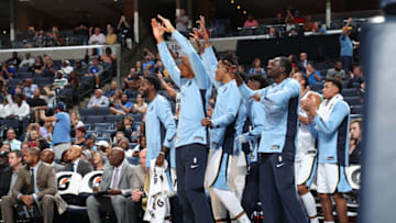 MEMPHIS, TN - OCTOBER 13: Memphis Grizzlies react during a preseason game against the New Orleans Pelicans on October 13, 2017 at FedExForum in Memphis, Tennessee. NOTE TO USER: User expressly acknowledges and agrees that, by downloading and or using this photograph, User is consenting to the terms and conditions of the Getty Images License Agreement. Mandatory Copyright Notice: Copyright 2017 NBAE (Photo by Joe Murphy/NBAE via Getty Images)