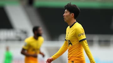 NEWCASTLE UPON TYNE, ENGLAND - APRIL 04: Son Heung-min of Tottenham Hotspur during the Premier League match between Newcastle United and Tottenham Hotspur at St. James Park on April 4, 2021 in Newcastle upon Tyne, United Kingdom. Sporting stadiums around the UK remain under strict restrictions due to the Coronavirus Pandemic as Government social distancing laws prohibit fans inside venues resulting in games being played behind closed doors. (Photo by Robbie Jay Barratt - AMA/Getty Images)