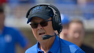 DURHAM, NC - SEPTEMBER 16: Head coach David Cutcliffe of the Duke Blue Devils watches his team play against the Baylor Bears during the game at Wallace Wade Stadium on September 16, 2017 in Durham, North Carolina. Duke won 34-20. (Photo by Grant Halverson/Getty Images)
