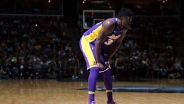 MEMPHIS, TN - MARCH 24: Julius Randle #30 of the Los Angeles Lakers looks on during the game against the Memphis Grizzlies on March 24, 2018 at FedExForum in Memphis, Tennessee. NOTE TO USER: User expressly acknowledges and agrees that, by downloading and or using this photograph, User is consenting to the terms and conditions of the Getty Images License Agreement. Mandatory Copyright Notice: Copyright 2018 NBAE (Photo by Joe Murphy/NBAE via Getty Images)