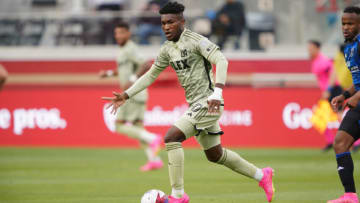 SANTA CLARA, CA - MAY 6: Jose Cifuentes #20 of LAFC during a game between Los Angeles FC and San Jose Earthquakes at Levi's Stadium on May 6, 2023 in Santa Clara, California. (Photo by John Todd/ISI Photos/Getty Images)