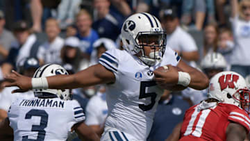 PROVO, UT - SEPTEMBER 16: Ula Tolutau #5 of the BYU Cougars runs with the ball during a game against the Wisconsin Badgers at LaVell Edwards Stadium on September 16, 2017 in Provo, Utah. (Photo by Gene Sweeney Jr/Getty Images)